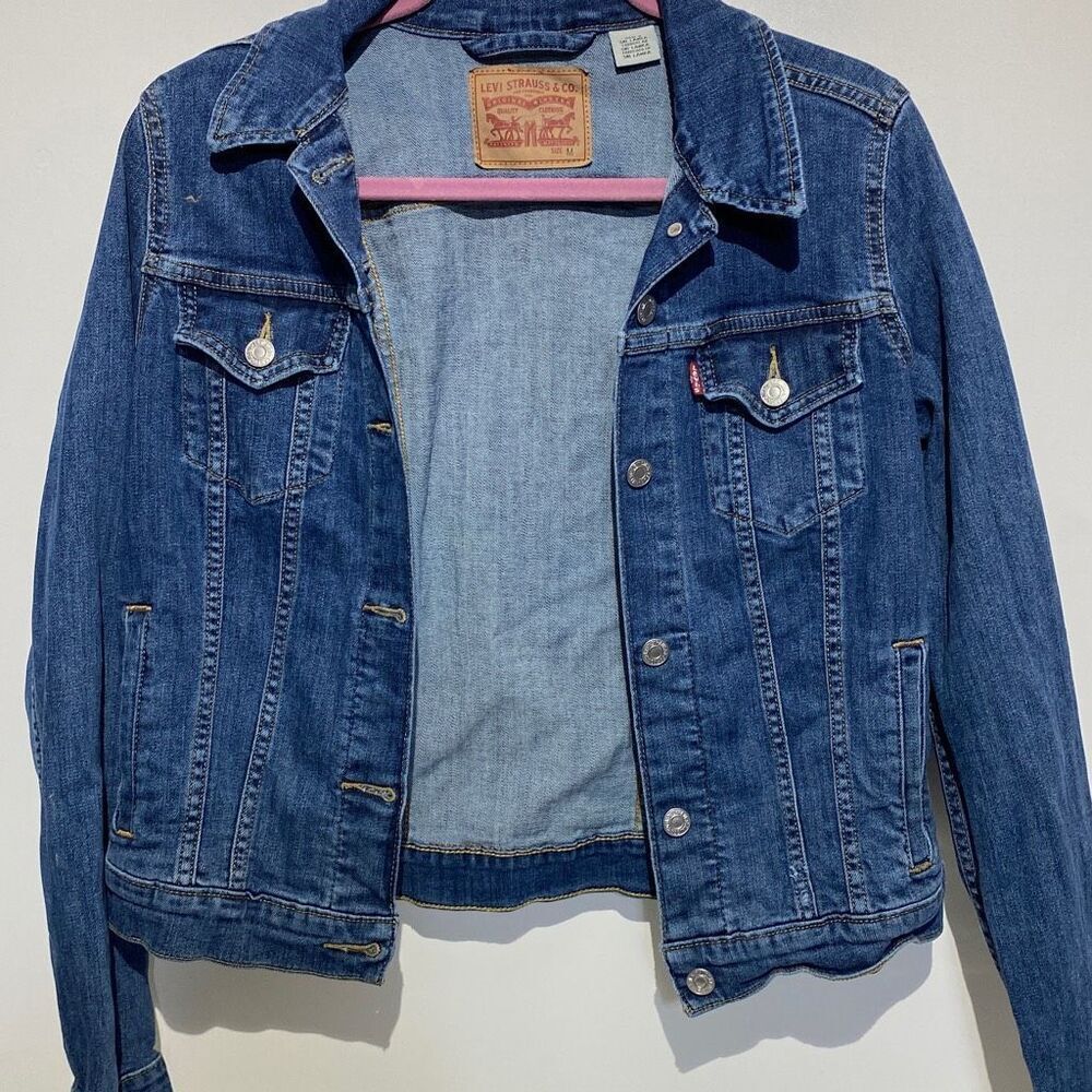 Levis Womens Medium Wash‎ Denim Trucker Jacket Blue Button Front Size M